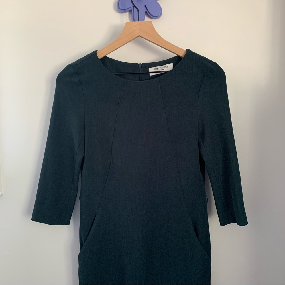 M.M. Lafleur 2 Etsuko Dress Rainforest Green 3/4 Sleeve Knee Length - Picture 2 of 9